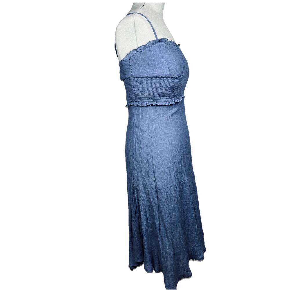 Blue Smocked Midi Dress Women Medium Boho Cottagecore Sundress Fairycore - Picture 5 of 15